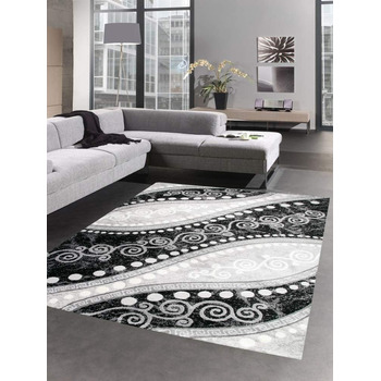 Килим сучасні орнаменти з блискітками сірий чорний крем розмір 200x280 см