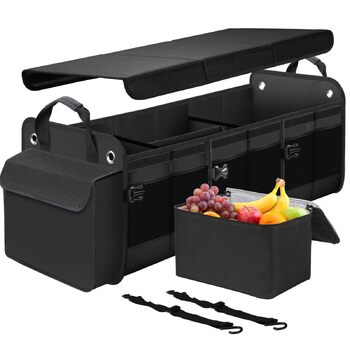 Органайзер для багажника авто, позашляховика, пікапа з від'ємною термосумкою, багатосекційний з відкидною кришкою, нековзним дном, для зберігання речей у дорозі (чорний) П