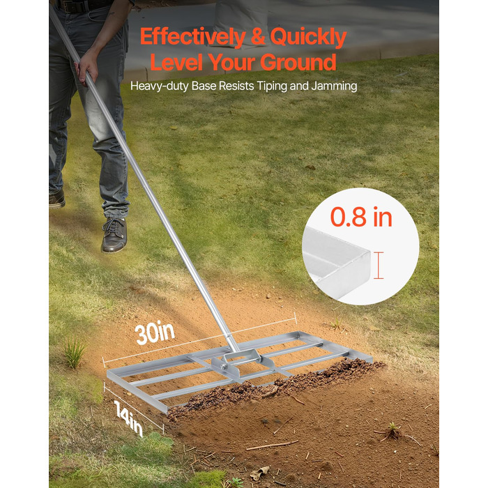 Вирівнювач газону з ручкою, розмір пластини 355x762 мм, граблі-вирівнювач з вуглецевої сталі, для вирівнювання газону, догляду за садом та гольф-полями