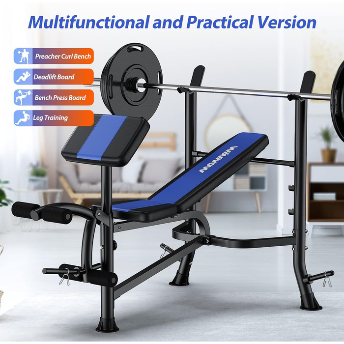 Регульована лава для важкої атлетики WINNOW з розгинанням ніг та згинанням ніг Preacher, домашній тренажерний зал, лава для важкої атлетики, тренування всього тіла, жим лежачи, синій колір