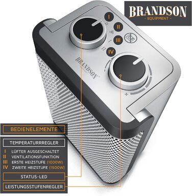 Керамічний вентилятор-обігрівач - 2 рівні потужності - Плавне регулювання температури - 1500 Вт - Енергозберігаючий, тихий вентилятор-обігрівач для ванної кімнати - Захист від перегріву, захист від перекидання - Обігрівач