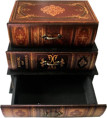 Міні-комод Rebecca Mobili, органайзер для столу, форма книги, 3 шухляди, МДФ ПВХ полотно, ретро стиль, для ювелірних виробів та косметики - Розміри 22 x 24 x 16 см (В x Д x Ш) - Арт. RE6443 22x24x16 см