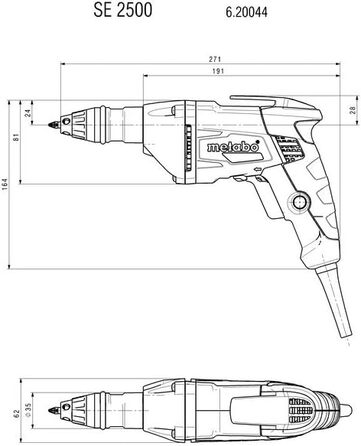 Шуруповерт для гіпсокартону Metabo SE 2500 (620044000) Картонна коробка, макс. М'який крутний момент 11 Нм, Частота обертання на х