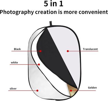 В 1 Світловідбивач Складні відбивачі для фотографії з сумкою для перенесення, розсіювачем світла для студії (90x120см) 5в1 90*120см, 5