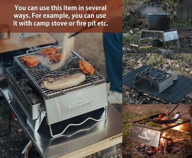 Складана решітка для гриля на відкритому вогні, для приготування їжі на вогнищі, портативна, з нержавіючої сталі 304, з решіткою для гриля, ніжками для вітрового скла та сумкою для перенесення MS-1018-SW