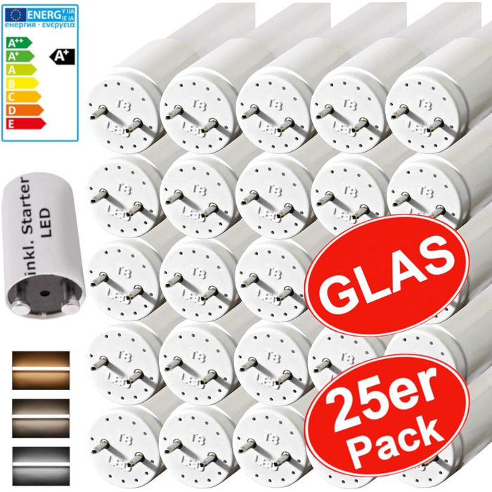 Упаковка LED люмінесцентна лампа 150см GLASS T8 G13 24W неонова трубка трубка лампа трубка трубка (теплий білий), 25-