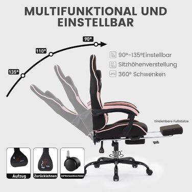 Ігрове крісло, гоночне ігрове крісло з підставкою для ніг, ергономічне ігрове крісло з підголівником, регульоване комп&39ютерне крісло, регульована висота, поперекова підтримка для домашнього офісу та ігор, Blackpink NK-BP