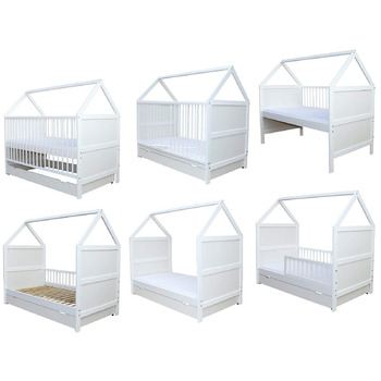 Дитяче ліжко Micoland, дитяче ліжко, дитяче ліжко, ліжко-будинок 140x70 см, опціонально з матрацом та шухлядою, трансформоване, масив дерева, біле, до 6 років (ліжко з матрацом та шухлядою)