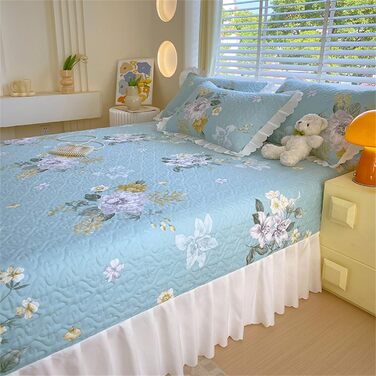 Покривало Highdi для двоспальних/острівних ліжок, покривало з квітковим принтом, м&39яке стьобане покривало, двостороннє легке покривало з мікрофібри, для ліжка та дивана (синій, 280x245 см) синій 280x245 см