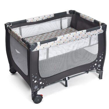 Дитяче ліжечко DREAMADE 2-в-1, складне приліжкове ліжечко 125 x 65 см, дорожнє ліжечко з колесами та гальмом, дитячий манеж-ліжечко для малюків від народження до 36 місяців (сірий)