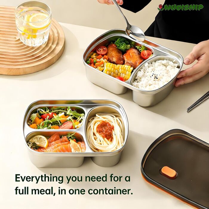 Набір ланчбоксів 2 шт. для дорослих та дітей, нержавіюча сталь 18/8, 1500 мл 1350 мл. Герметичні контейнери з відділеннями для обіду, сніданку та перекусу. Металевий ланчбокс у стилі бенто.