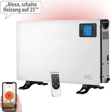 Електричний обігрівач Sichler для побутової техніки конвекторний обігрівач з Wi-Fi, 2000 Вт, додаток, голосове керування, дистанційне керування (електричний обігрівач, електричний радіатор, променевий обігрівач)
