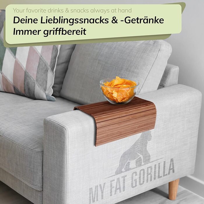 Бамбуковий піднос для дивана - Гнучкий піднос для дивана - Піднос для підлокітників - Дерев&39яний піднос для дивана - Коричневий/Темно-коричневий