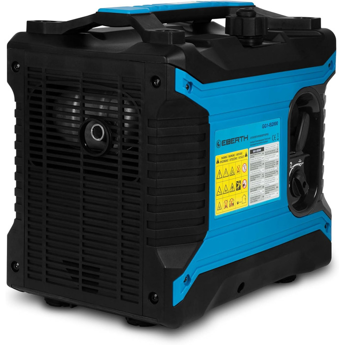 Інверторний генератор EBERTH потужністю 2000 Вт, тихий аварійний генератор з бензиновим двигуном потужністю 3 к.с., 4-тактний, генератор з 2 портами 230 В та 2 USB, інверторна технологія для живлення без стрибків напруги, інвертор потужністю 2000 Вт