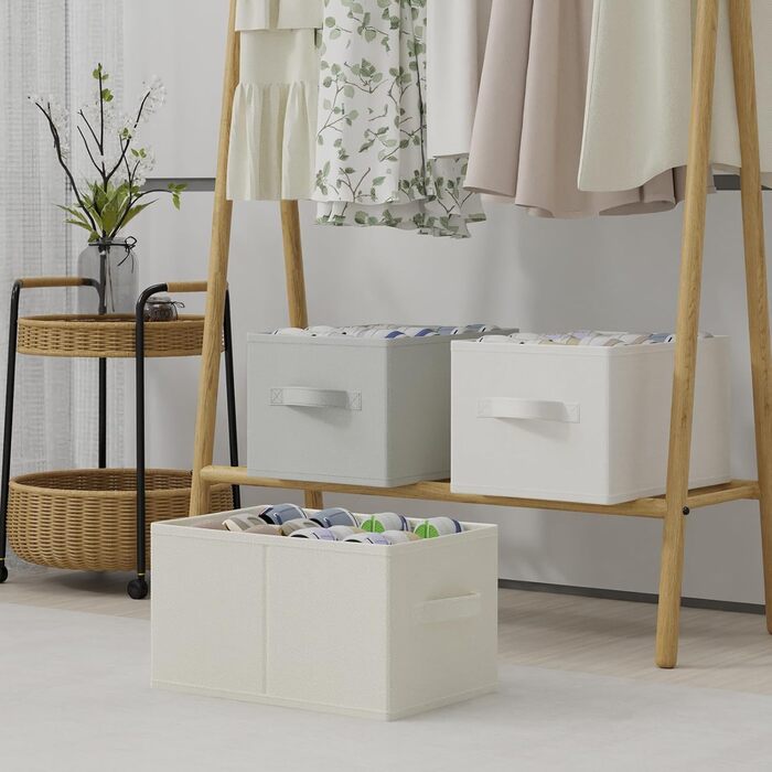 Елементний органайзер для взуття для шафи, великий простір для зберігання взуття, вміщує 12-24 пари, складна тканинна коробка для взуття з 3 ручками, 42 x 32 x 26 см, бежевий, XSNX02BE-2 2 комплекти (42 x 32 x 26 см) бежевий, 2-