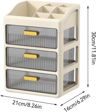 Організатор для косметики на робочу поверхню, вітрини для косметики - Настільна вітрина для косметики з 3 висувними ящиками - Вітрина для косметики з великою місткістю, прозорі ящики для зберігання помади, пудри Високий верх, великий розмір