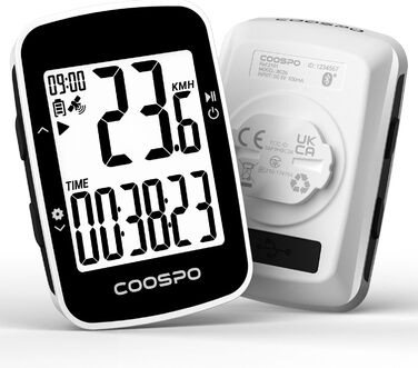 Велокомп'ютер COOSPO BC26 GPS, 2.3 дюйма, IP67, Пластик/Електроніка, Білий