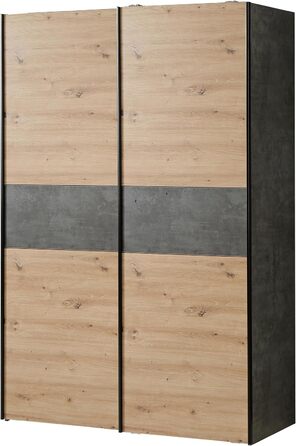 Класична шафа Forte OZZULA 120, шафа з двома розсувними дверима, інженерна деревина, декор дуба Artisan з акцентами під бетон, ширина 120 см, висота 190,5 см, глибина 61,2 см