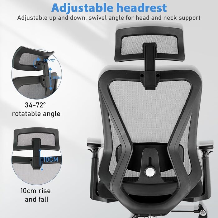 Ергономічне офісне крісло, стілець для роботи з підголівником, поперековою опорою, підлокітниками, регулюванням висоти, обертове крісло з функцією нахилу 90-130 (з фіксацією), вантажопідйомність до 150 кг.