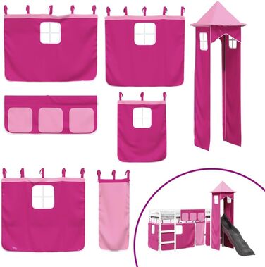 Дитяче ліжко-горище з вежею рожеве 90x200 см з масиву сосни