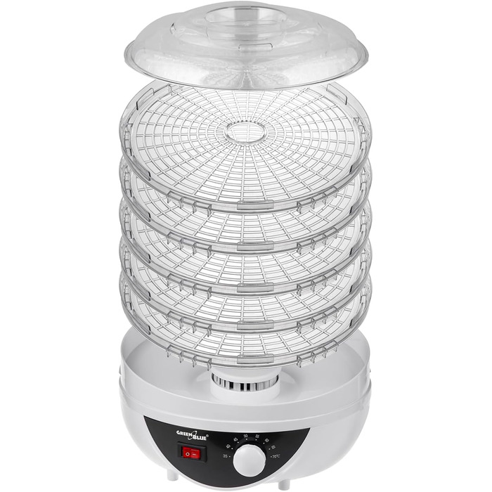 Дегідратор Green Blue GB195 з регулятором температури 35-70 250Вт Дегідратор Extra quiet rockner 5 сит, діаметр сита 27 см, сушарка для грибів, овочів та фруктів Температурний варіант