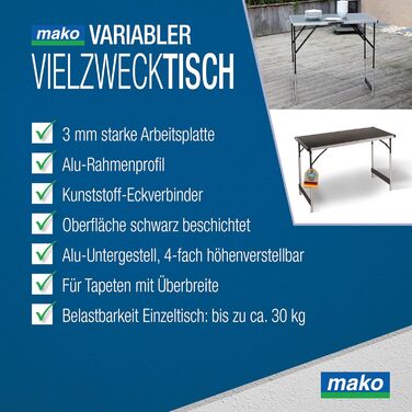 Багатофункціональний стіл Professional Регульований по висоті багатофункціональний стіл 60 x 100 см - Туристичний стіл, розкладний стіл, ринковий стіл, бічний столик для кемпінгу, в саду або для фестивалів та ринків 100 x 60 x 90 см - Одинарний стіл 100 x