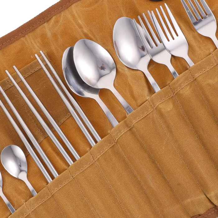 Набір столових приборів для кемпінгу Housoutil із сумкою для зберігання, полотняні столові прибори для пікніка, багатофункціональні столові прибори для подорожей для використання на свіжому повітрі, в школі, офісі та кемпінгу