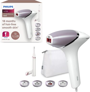 Пристрій для видалення волосся Philips Lumea IPL серії 8000 - Пристрій для видалення волосся з технологією SenseIQ, 4 насадками та тримером Satin Compact Correction (модель BRI949/00)