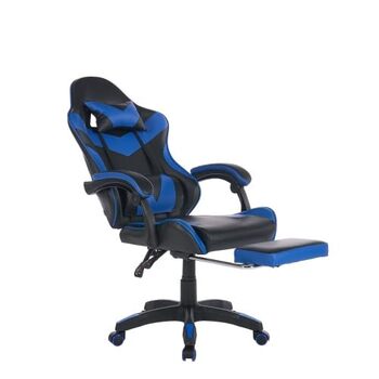 Геймерське крісло з функцією масажу та підставкою для ніг - Ергономічне офісне крісло з опорою для голови та попереку, регулювання висоти, поворот на 360, вантажопідйомність 150 кг, гоночний дизайн, чорний/синій, 116,5 x 52,0 x 64,5 см