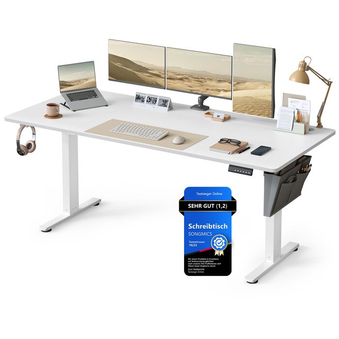 Електричний письмовий стіл SONGMICS з регульованою висотою, 180 x 80 см, безступінчасте регулювання, функція пам&39яті з 4 рівнями висоти, колір хмарно-білий LSD138W01 180 x 80 см