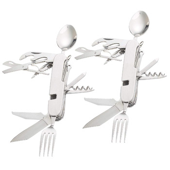 Міні-кишеньковий ніж Semptec Urban Survival Technology набір із 2 предметів, 14 складних столових приборів та кишенькового ножа з нержавіючої сталі (багатофункціональний, з виделками, роздільний, кишеньковий)