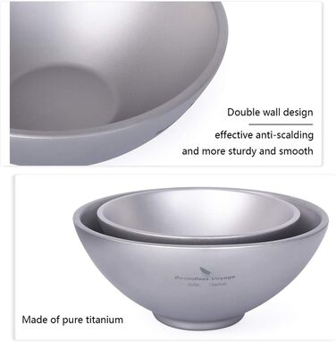 Титанова миска для рисового супу 450 мл Двостінна миска, стійка до опіків, чашка для чаю, легкий посуд для кемпінгу на свіжому повітрі для дорослих та дітей, для піших прогулянок, пікніків та походів Ti1086T Ti1086t-450ml