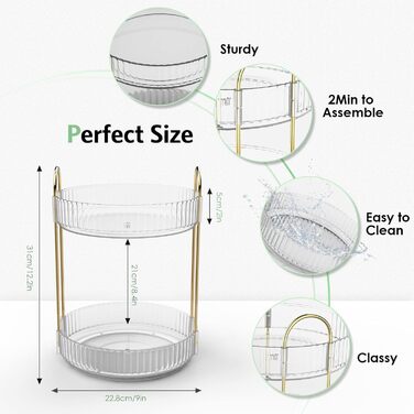 Органайзер для макіяжу поворотний, органайзер для догляду за шкірою, органайзер для косметики 360, багатофункціональний органайзер для туалетного столика, спальні, ванної кімнати (безбарвний, 2 ярус) 2 ярус безбарвний