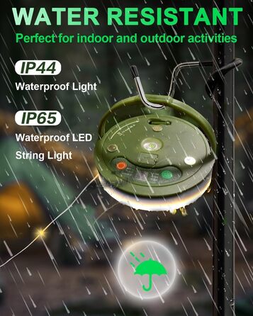 Кемпінгові гірлянди, висувні, портативні акумуляторні світлодіодні гірлянди 3-в-1 з 8 режимами освітлення, водонепроникний кемпінговий ліхтарик для кемпінгу, подвір&39я та походів, USB 1800 мАг, теплий білий RGB, 10 м