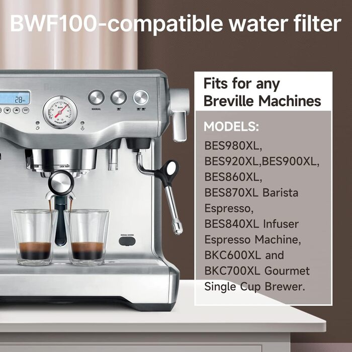 Кавоварка з водяним фільтром ICEPURE для Breville BWF100 BWF100NA BES980XL BES920XL BES900XL BES860XL BES870XL Barista Espresso, BES840XL BKC600XL BKC700XL, 6 шт.