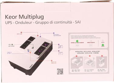 Джерело безперебійного живлення (система ДБЖ), розетка Keor Multiplug з 800 ВА/480 Вт, 6 виходів на 230 В (розетки Schuko) та зарядний пристрій USB, інтерактивна лінія, внутрішній стабілізатор, автомат. Перезапустіть 310082