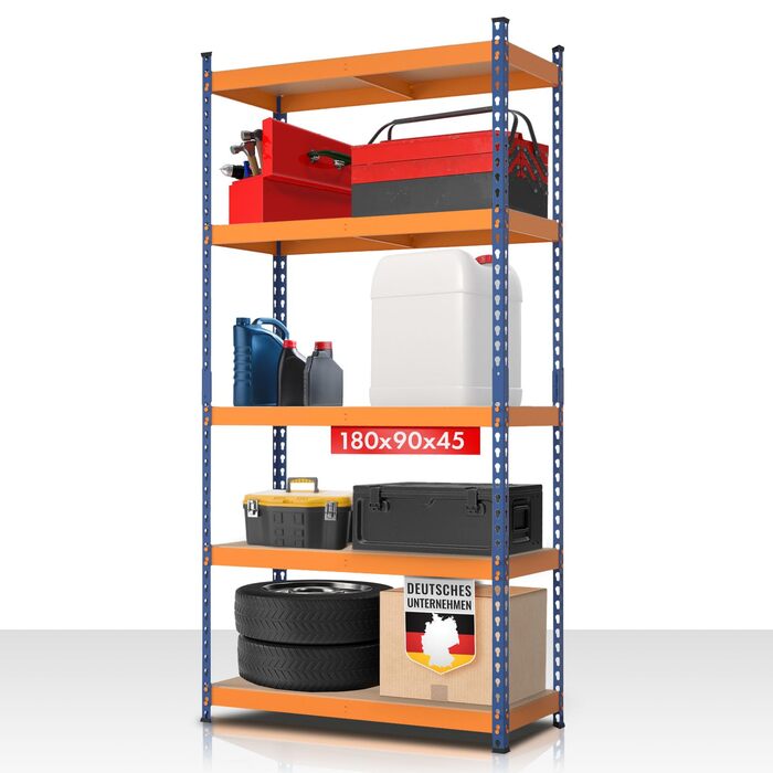 Надміцний стелаж KARAT, підвальний стелаж, стелаж для зберігання зі сталевою рамою, вантажопідйомність 1050 кг (синьо-помаранчевий, 180 x 90 x 60 см) Rhino 180 x 90 x 60 см синьо-помаранчевий