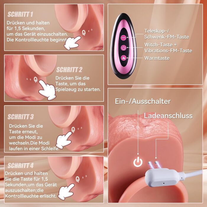 Реалістичний вібратор VTAON, 8 режимів поштовхів, 10 режимів вібрації та нагрівання, з присоском і пультом