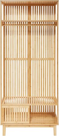 Вішалка для пальто Ypj, відкрита шафа з рейкою для одягу, шафа для передпокою, 187 x 80 x 47 см, бамбукова вішалка для курток, окремостояча вішалка для пальто