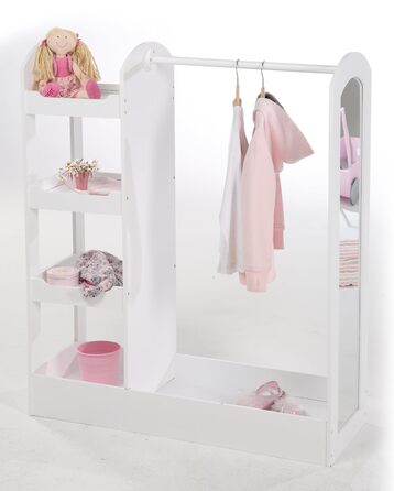 Шафа Roba з вішалкою для одягу, полицею, вішаком для одягу та великим дзеркалом виготовлена з дерева, пофарбована в білий колір