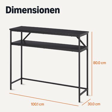 Прямокутний консольний столик Storeo Basics з полицею, сталевий каркас, 30 см (Г) x 100 см (Ш) x 80 см (В), чорний