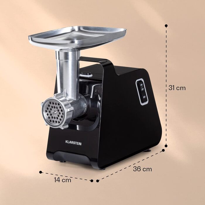 Електрична м'ясорубка Klarstein Mighty Mince - потужність від 500 до 1361 Вт, електрична м'ясорубка з насадками для ковбаси, кеббе