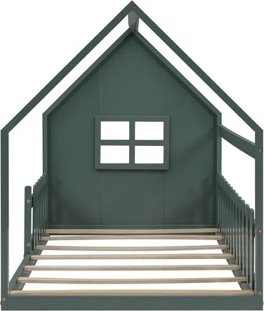 Дитяче ліжко-будиночок 90x200, підлогове ліжко із захистом від падіння та рейковою основою, дерев&39яне ліжко для хлопчиків та дівчаток, зелене без матраца