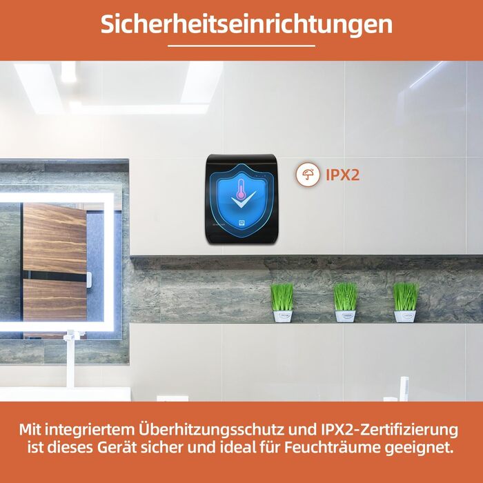 Вентиляторний обігрівач для ванної кімнати SHX 2000 Вт Термостат з пультом дистанційного керування Водонепроникний Безпечний для використання у ванній кімнаті, чорний