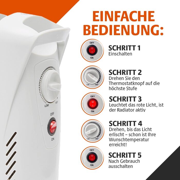 Х PAGEN Міні-електричний радіатор з регулятором температури потужність нагріву 500 Вт портативний масляний радіатор для рівномірного нагрівання компактний та потужний електричний обігрівач із захистом від перекидання та перегріву, 3-