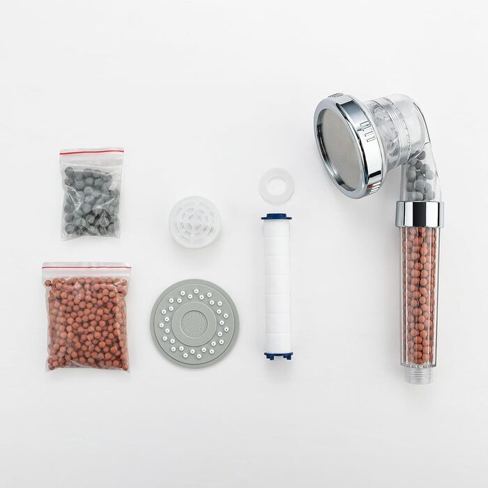 Душова лійка з фільтром Економна ручна душова лійка високого тиску з 3 режимами струменя, 3-шаровою фільтрацією від хлору, бактерій та вапняного нальоту, функцією анти-накип, хром Для жорсткої води, M22025 Срібло