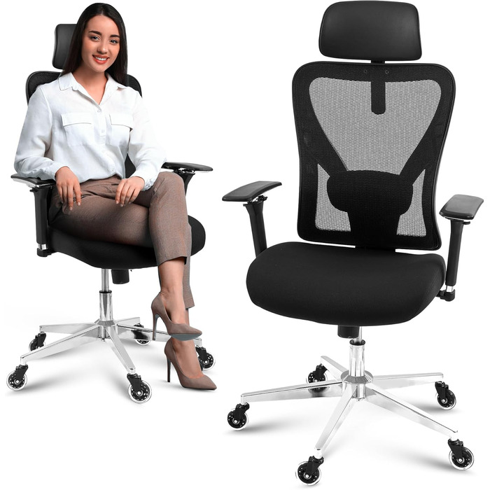 Ергономічний офісний стілець Робочий стілець 4D хромований металевий підлокітник, коліщатка Офісний стілець, комп'ютерний стілець