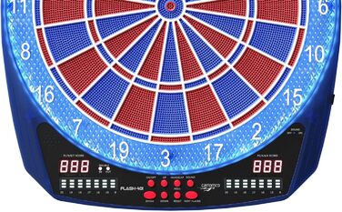 Електронна мішень для дартсу Carromco FLASH-401 Професійна електронна мішень для дартсу з 2-ма лунками та світлодіодним підсвічуванням, для 1-8 гравців, 35 ігор, 584 варіації, синьо-червона, 42 x 3,2 x 46 см, набір електронних дартсу