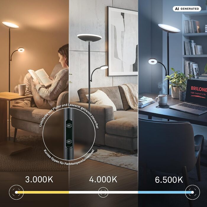 Стіль lampa BRILONER з LED-підсвіткою, регулюванням яскравості та температури світла (CCT), з підсвіткою для читання, 180 см, матовий чорний