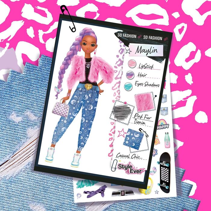 Стиль для всіх - Планшет для дизайнера одягу - Набір для творчого малювання та рукоділля для дітей віком від 6 років - Повний кейс для студії дизайну одягу з тканинами, трафаретами та наклейками - Студія дизайнера одягу OFG 276